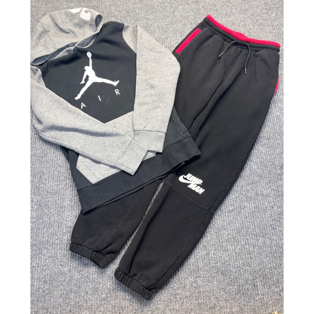 Jordan Kids Jumpman Air Fleece Hoodie and Joggers Tracksuit Set Black Gray Large
